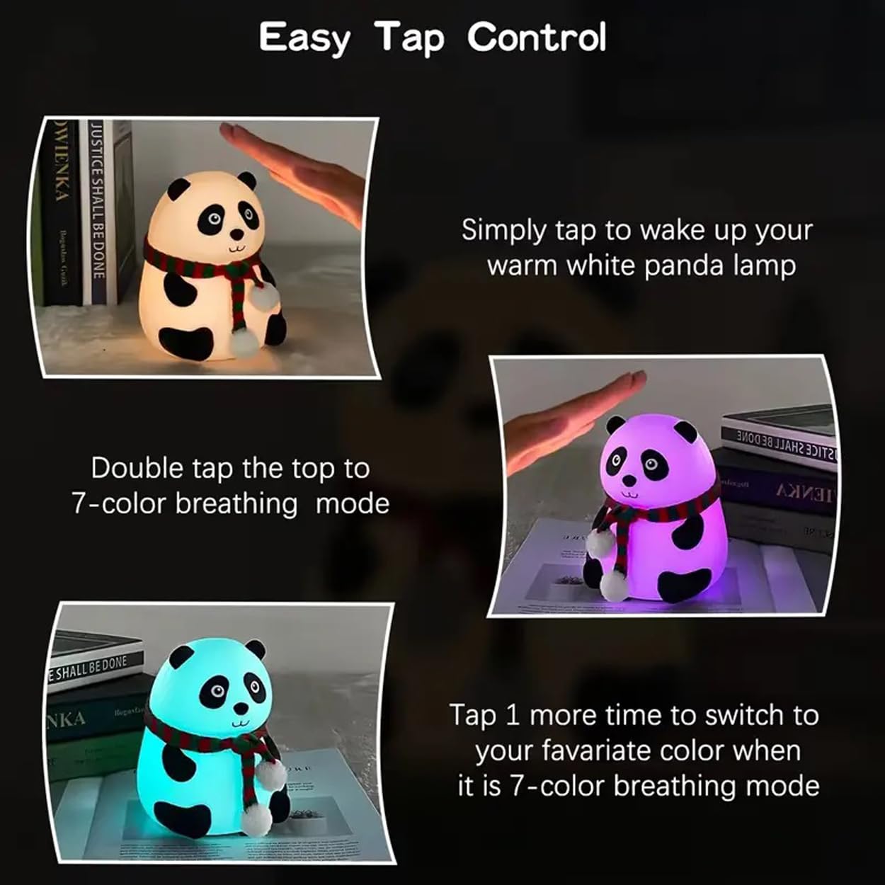 Cute Panda LED Night Light with Temperature Display – USB Rechargeable Baby Room Lamp