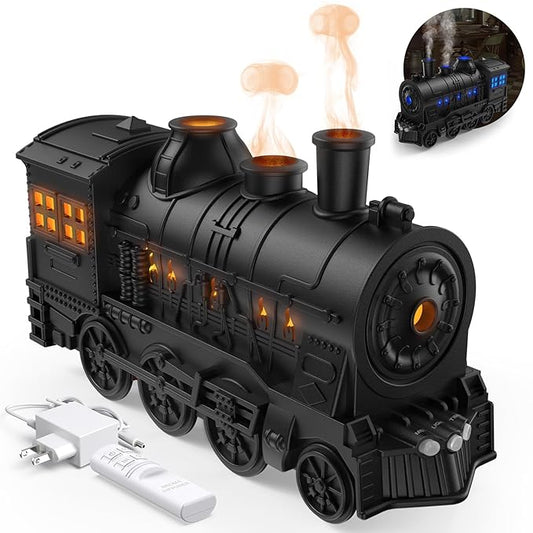 Vintage Train-Shaped Humidifier with LED Flame Effect – Fast Mode Aromatherapy