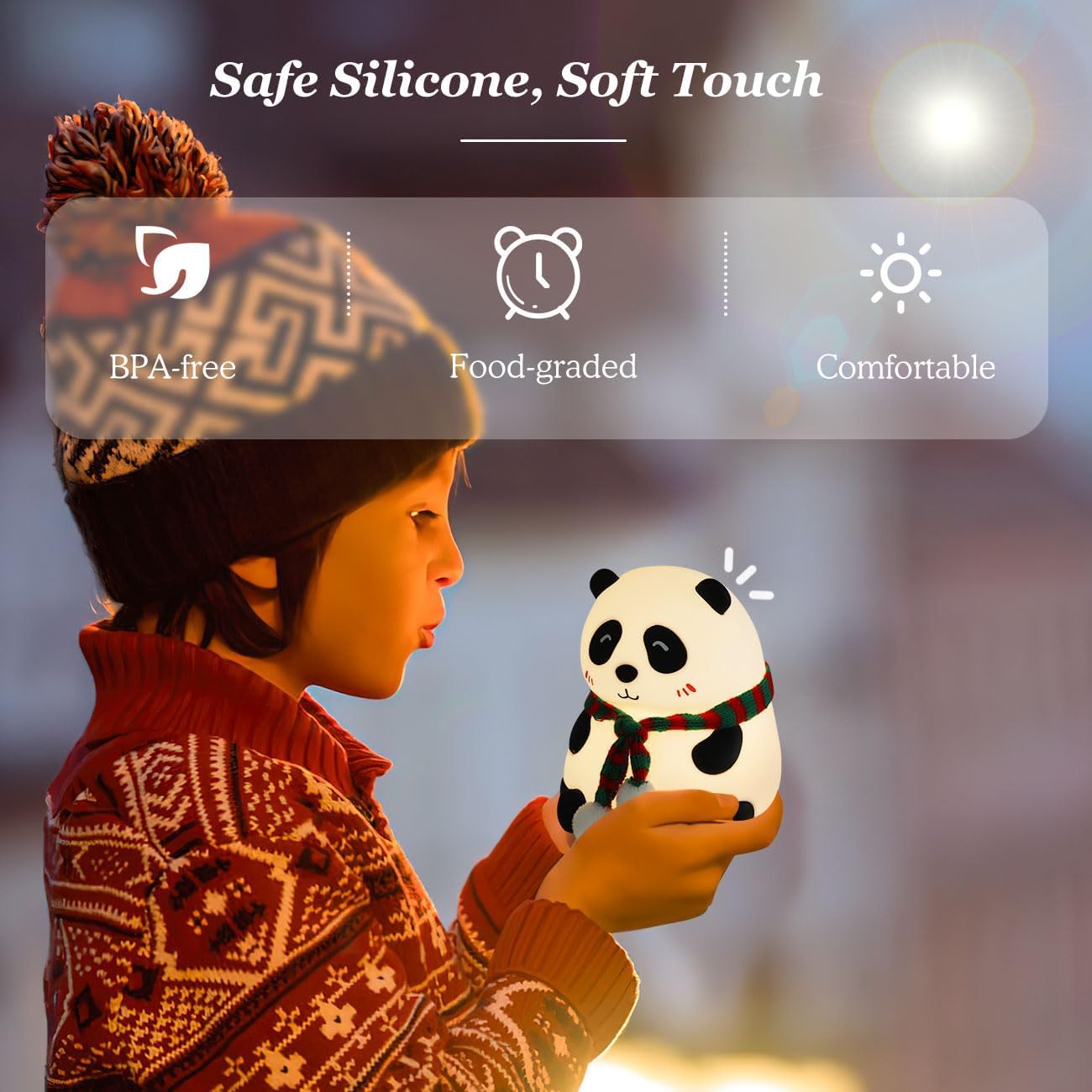 Cute Panda LED Night Light with Temperature Display – USB Rechargeable Baby Room Lamp
